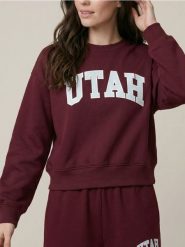Bluza crewneck z napisem UTAH - bordowy. Czerwone bluzy Sinsay, l, bez wzorów, bez kaptura. Za 29.99 zł.