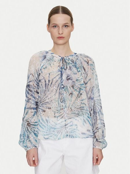 Guess Bluzka W5GH60 W0WA2 Niebieski Regular Fit. Niebieskie bluzki Guess, xs, z aplikacjami, z syntetyku, bez kołnierzyka, bez ramiączek. Za 289.99 zł.