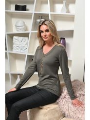 Bleu d'Azur Sweter "Belva" w kolorze oliwkowym rozmiar: 32/34. Zielone swetry Bleu d'Azur, w ażurowe wzory, z bawełny, bez ramiączek. Za 78.84 zł.