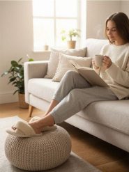 Kapcie z futerkiem - pomarańczowy. Brązowe obuwie domowe Sinsay, bez wzorów, bez zapięcia. Za 25.99 zł.