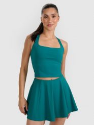 4F Crop-top tenisowy szybkoschnący damski - zielony XL. Zielone koszulki sportowe 4f, bez wzorów, z elastanu, bez ramiączek, tenisowe. Za 129.99 zł.
