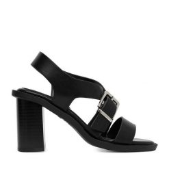 Sandały JENNY. Czarne sandały Jenny, bez wzorów, bez obcasa, na słupku, bez zapięcia. Za 139.99 zł.