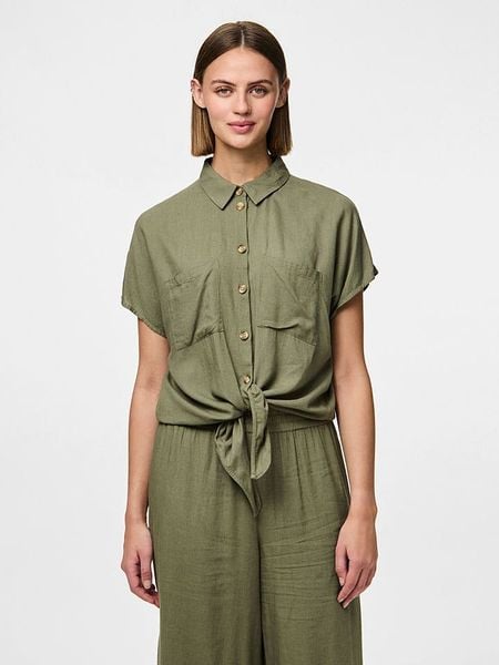 Pieces Bluzka "Pia" w kolorze khaki rozmiar: M. Brązowe bluzki Pieces, m, bez wzorów, bez kołnierzyka, bez ramiączek. Za 81.95 zł.