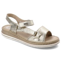 Złote Sandały Armodo Stylowe Obuwie Damskie. Żółte sandały Armodo, bez wzorów, ze skóry, eleganckie, bez obcasa, bez zapięcia. Za 229.00 zł.