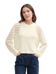 TOM TAILOR Denim Sweter w kolorze kremowym rozmiar: S. Brązowe swetry TOM TAILOR DENIM, s, bez wzorów, z denimu, bez ramiączek. Za 114.44 zł.