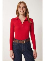 Happiness Istanbul Bluzka w kolorze czerwonym rozmiar: S/M. Czerwone bluzki Happiness Istanbul, m, bez wzorów, prążkowane, bez kołnierzyka, bez ramiączek. Za 39.99 zł.