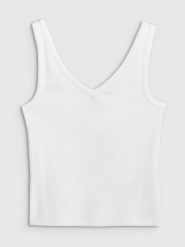 4F Top slim z prążkowanej dzianiny damski - biały L. Białe topy 4f, l, bez wzorów, z bawełny, bez kołnierzyka, bez ramiączek. Za 49.99 zł.