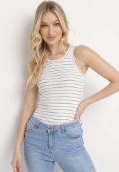 Beżowo-Szary Bawełniany Top w Paski Alectrapia. Brązowe topy Born2be, m, bez wzorów, z bawełny, bez kołnierzyka, bez ramiączek. Za 54.99 zł.