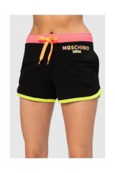 MOSCHINO Czarne szorty damskie z neonowym logo. Czarne szorty MOSCHINO, bez wzorów, z bawełny. W wyprzedaży za 270.00 zł.