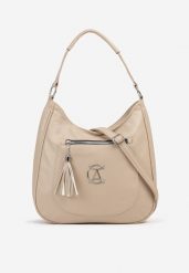 Ciemnobeżowa Torebka Typu Shopper Ozdobiona Frędzlami Felluria. Brązowe shopper Born2be, bez wzorów, z jeansu, bez dodatków. Za 84.99 zł.