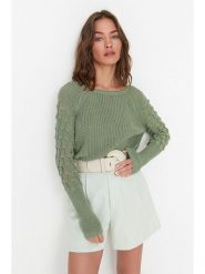 Trendyol Sweter w kolorze zielonym rozmiar: S. Zielone swetry Trendyol, s, bez wzorów, ze splotem, bez ramiączek. Za 92.21 zł.