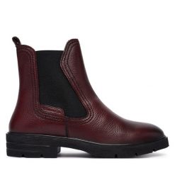 Sztyblety Tamaris. Czerwone botki Tamaris, bez wzorów, bez obcasa, na płaskiej podeszwie, bez zapięcia. Za 399.99 zł.