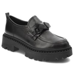 Czarne Półbuty Chebello Modne Skórzane Mokasyny Damskie. Czarne mokasyny CheBello, bez wzorów, ze skóry, bez obcasa. Za 458.99 zł.