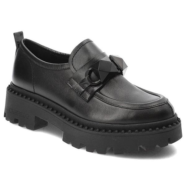 Czarne Półbuty Chebello Modne Skórzane Mokasyny Damskie. Czarne mokasyny CheBello, bez wzorów, ze skóry, bez obcasa. Za 539.00 zł.