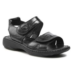 Sandały Josef Seibel. Czarne sandały Josef Seibel, bez wzorów, bez obcasa, na płaskiej podeszwie, bez zapięcia. Za 329.99 zł.
