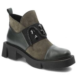 Zielone Eleganckie Botki Damskie Armodo. Zielone botki Armodo, na jesień, bez wzorów, z jeansu, bez obcasa, bez zapięcia. Za 450.99 zł.