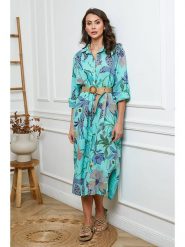 Fleur de Lin Lniana sukienka w kolorze turkusowym rozmiar: XL. Niebieskie sukienki Fleur de Lin, na co dzień, xl, bez wzorów, ze lnu, bez kołnierzyka, bez ramiączek, maxi, proste. Za 237.17 zł.