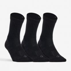 Skarpety sportowe tenis DECATHLON RS 500 wysokie 3 pary. Czarne skarpety ARTENGO, bez wzorów, z bawełny. Za 39.99 zł.