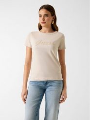 Guess T-Shirt 181234 Beżowy Classic Fit. Brązowe t-shirty Guess, xl, z aplikacjami, bez kołnierzyka, bez ramiączek. Za 229.99 zł.