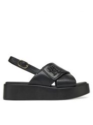 Tommy Hilfiger Sandały Th Logo Hw Padded Leather Sandal FW0FW08808 Czarny. Czarne sandały TOMMY HILFIGER, bez wzorów, ze skóry, bez obcasa, na koturnie, bez zapięcia. Za 369.99 zł.