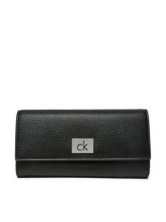 Calvin Klein Duży Portfel Damski Ck Plaque Large Trifold K60K612839 Czarny. Czarne portfele Calvin Klein, bez wzorów, ze skóry. Za 189.99 zł.