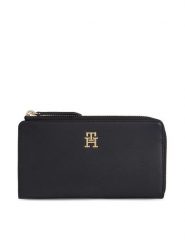 Tommy Hilfiger Portfel Th Feminine Large Slim Wallet AW0AW14890 Czarny. Czarne portfele TOMMY HILFIGER, bez wzorów, ze skóry. Za 379.99 zł.
