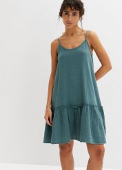 Sukienka muślinowa na ramiączkach z czystej bawełny. Zielone sukienki bonprix, bez wzorów, z bawełny, bez kołnierzyka, bez ramiączek. Za 124.99 zł.