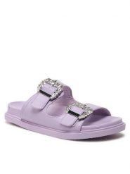 DeeZee Klapki E566-40 Fioletowy. Fioletowe klapki DeeZee, bez wzorów, ze skóry, bez obcasa. Za 139.99 zł.