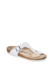 Birkenstock Japonki w kolorze białym rozmiar: 38. Białe klapki Birkenstock, bez wzorów, z materiału, z otwartym noskiem, bez obcasa. Za 355.95 zł.