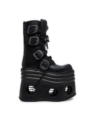NEW ROCK Botki M-373-C446 Czarny. Czarne botki NEW ROCK, bez wzorów, ze skóry, bez obcasa, na koturnie, bez zapięcia. Za 1,449.00 zł.