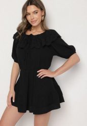 Czarna Bawełniana Sukienka z Ażurową Falbaną i Wiązaniem Univelle. Czarne sukienki Born2be, na co dzień, na lato, w ażurowe wzory, z bawełny, eleganckie, bez kołnierzyka, bez ramiączek, mini. Za 119.99 zł.