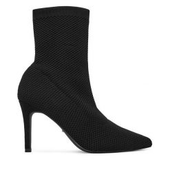 Botki DeeZee. Czarne botki DeeZee, bez wzorów, bez obcasa, na szpilce, bez zapięcia. Za 189.99 zł.