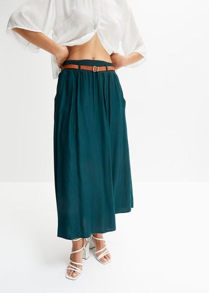 Spódnica maxi z lejącej wiskozy (zestaw 2-cz.). Zielone spódnice bonprix, bez wzorów, z wiskozy, maxi. Za 127.99 zł.