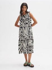 OPUS Sukienka w kolorze czarno-białym rozmiar: 36. Białe sukienki Opus, bez wzorów, z wiskozy, bez kołnierzyka, bez ramiączek, midi. Za 109.78 zł.