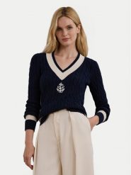 LAUREN RALPH LAUREN Sweter 200957479002 Granatowy Regular Fit. Niebieskie swetry Lauren Ralph Lauren, xl, bez wzorów, z bawełny, bez ramiączek. Za 539.99 zł.