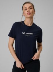 4F T-shirt loose z nadrukiem damski - granatowy S. Niebieskie t-shirty 4f, s, bez wzorów, z bawełny, bez kołnierzyka, bez ramiączek. Za 79.99 zł.