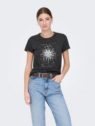 ONLY Koszulka w kolorze antracytowym rozmiar: XS. Czarne bluzki Only, xs, bez wzorów, z bawełny, bez kołnierzyka, bez ramiączek. Za 44.30 zł.