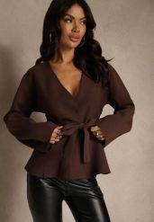 Brązowy Kardigan z Wiskozą Ozdobiony w Pasie Wiązaniem Tusllima. Brązowe kardigany Renee, bez wzorów, z jeansu. Za 119.99 zł.