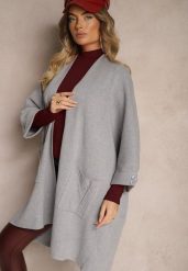 Szary Kardigan Bez Zapięć Ozdobiony Guzikami i Wsuwanymi Kieszeniami Asindra. Szare kardigany Renee, uniwersalny, bez wzorów, z jeansu. Za 119.99 zł.