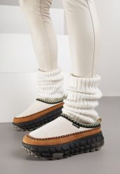 Beżowe Niskie Śniegowce na Grubej Tłoczonej Podeszwie Arevire. Brązowe trapery i śniegowce Born2be, z jeansu. Za 89.99 zł.