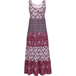 Sukienka shirtowa bonprix jeżynowy wzorzysty. Fioletowe sukienki bonprix, bez wzorów, bez kołnierzyka, bez ramiączek. Za 89.99 zł.