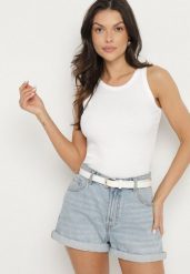 Biały Bawełniany Top z Prążkowanego Materiału Tilzedi. Białe topy Born2be, m, bez wzorów, z bawełny, bez kołnierzyka, bez ramiączek. Za 29.99 zł.