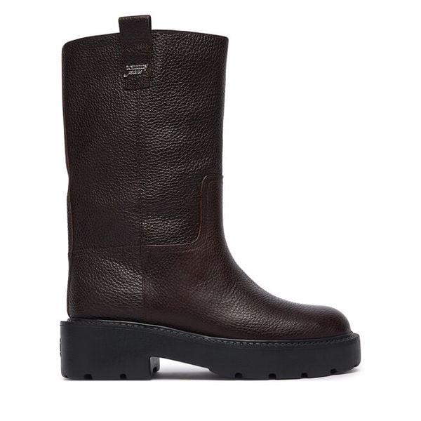 Kozaki Tommy Jeans. Brązowe kozaki Tommy Jeans, z jeansu, bez obcasa, bez zapięcia. Za 799.99 zł.