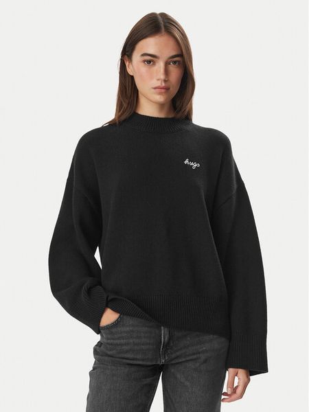 HUGO Sweter Shenny_B 50569622 Czarny Relaxed Fit. Czarne swetry Hugo, xl, bez wzorów, z bawełny, bez ramiączek. Za 549.99 zł.
