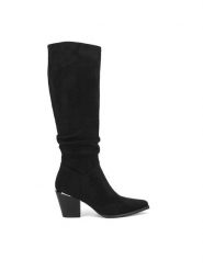DeeZee Kozaki CEO-WS22367-02 Czarny. Czarne kozaki DeeZee, z materiału, bez obcasa, na słupku, bez zapięcia. Za 199.99 zł.