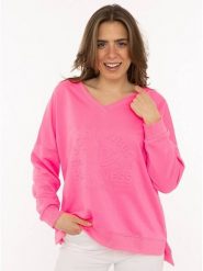 Zwillingsherz Sweter "Happiness Vibes" w kolorze różowym rozmiar: L/XL. Różowe swetry Zwillingsherz, l, bez wzorów, z bawełny, bez ramiączek. Za 130.99 zł.