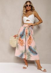 Różowe Plisowane Spodnie z Szerokimi Nogawkami High Waist z Gumką w Talii Alfia. Czerwone spodnie materiałowe Renee, na co dzień, l, bez wzorów, z bawełny, z podwyższonym stanem. Za 34.99 zł.