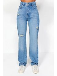 Trendyol Dżinsy - Comfort fit - w kolorze błękitnym rozmiar: 42. Niebieskie jeansy Trendyol, bez wzorów, z podwyższonym stanem. Za 114.45 zł.
