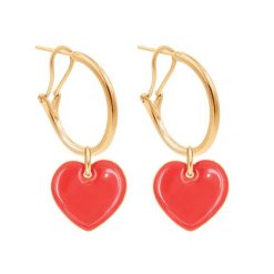 Kolczyki koła 2 cm z pozłacanymi emaliowanymi sercami. Żółte kolczyki Lilou, pozłacane. Za 417.00 zł.