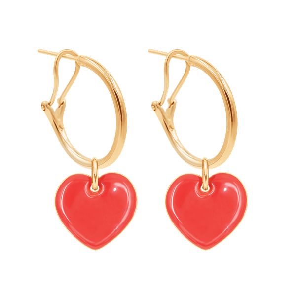 Kolczyki koła 2 cm z pozłacanymi emaliowanymi sercami. Żółte kolczyki Lilou, pozłacane. Za 417.00 zł.